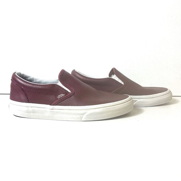 Vans Classic Slip On Skateboard Shoes Leather Burgundy Womens 6 Sneaker Mens 4.5 - Picture 2 of 12